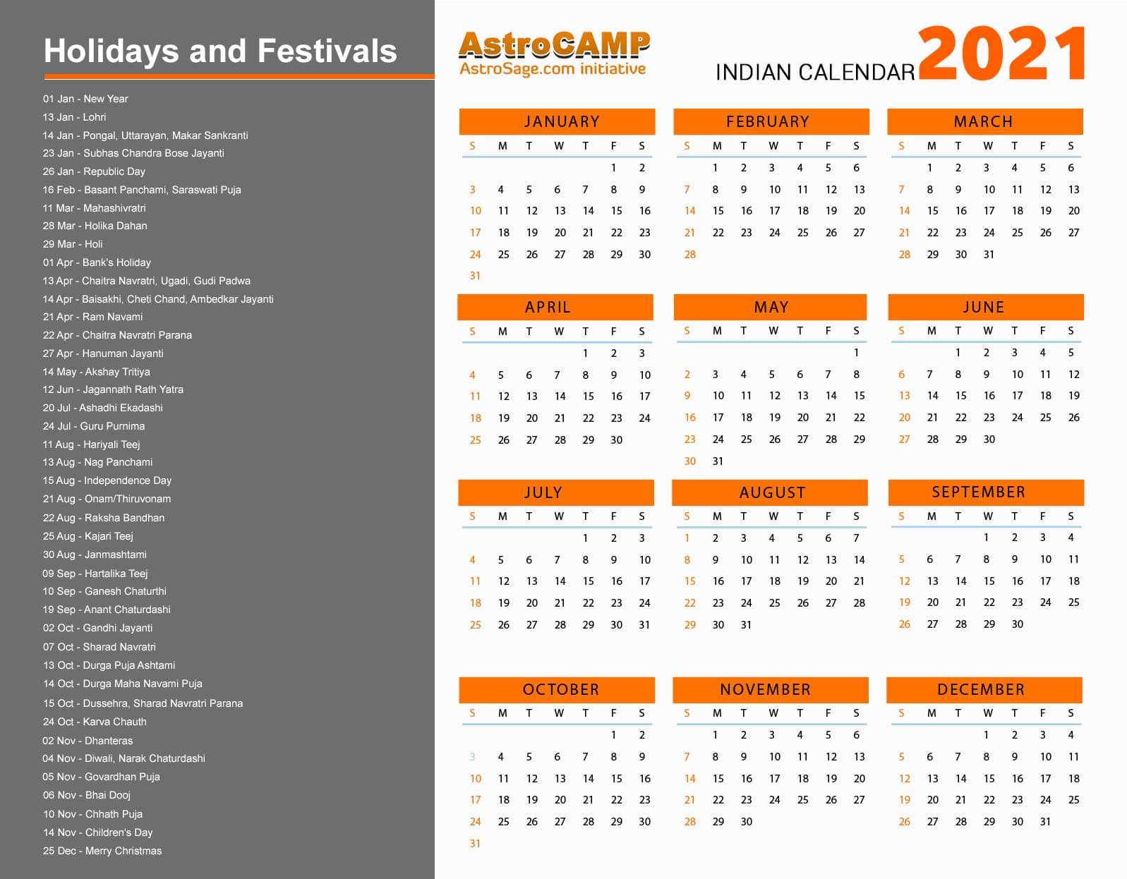 2021 Calendar: Year 2021 Calendar, Holidays & Festivals
